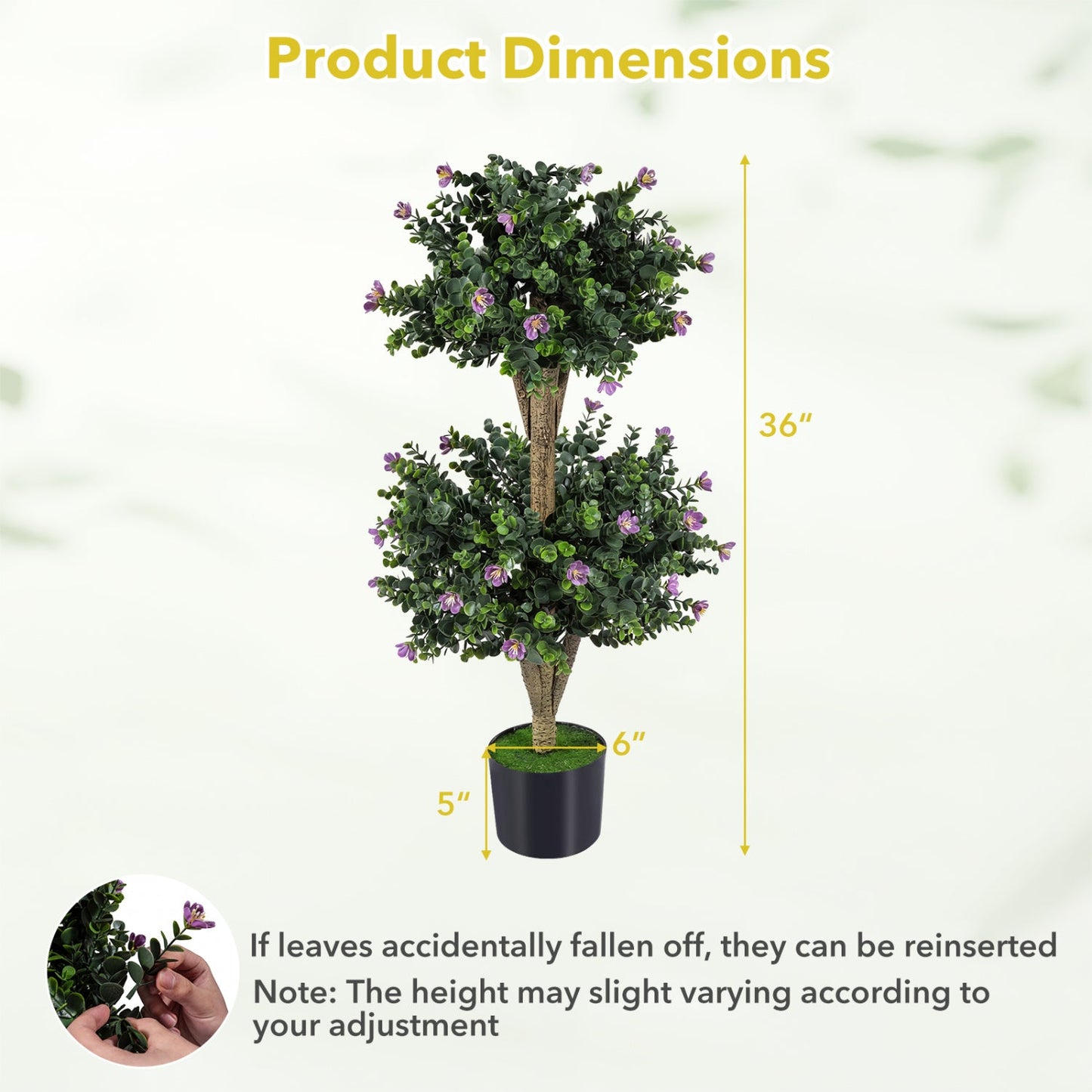 2 Pack 36" Artificial Double Ball Boxwood Topiary Tree with 41 Blossoms