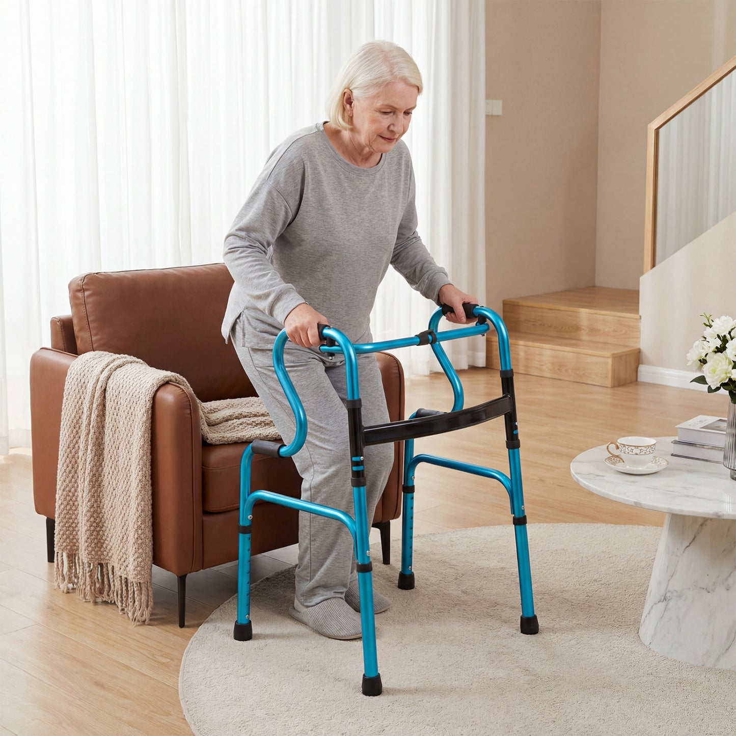 Folding Aluminum Walker with Adjustable Height for Seniors