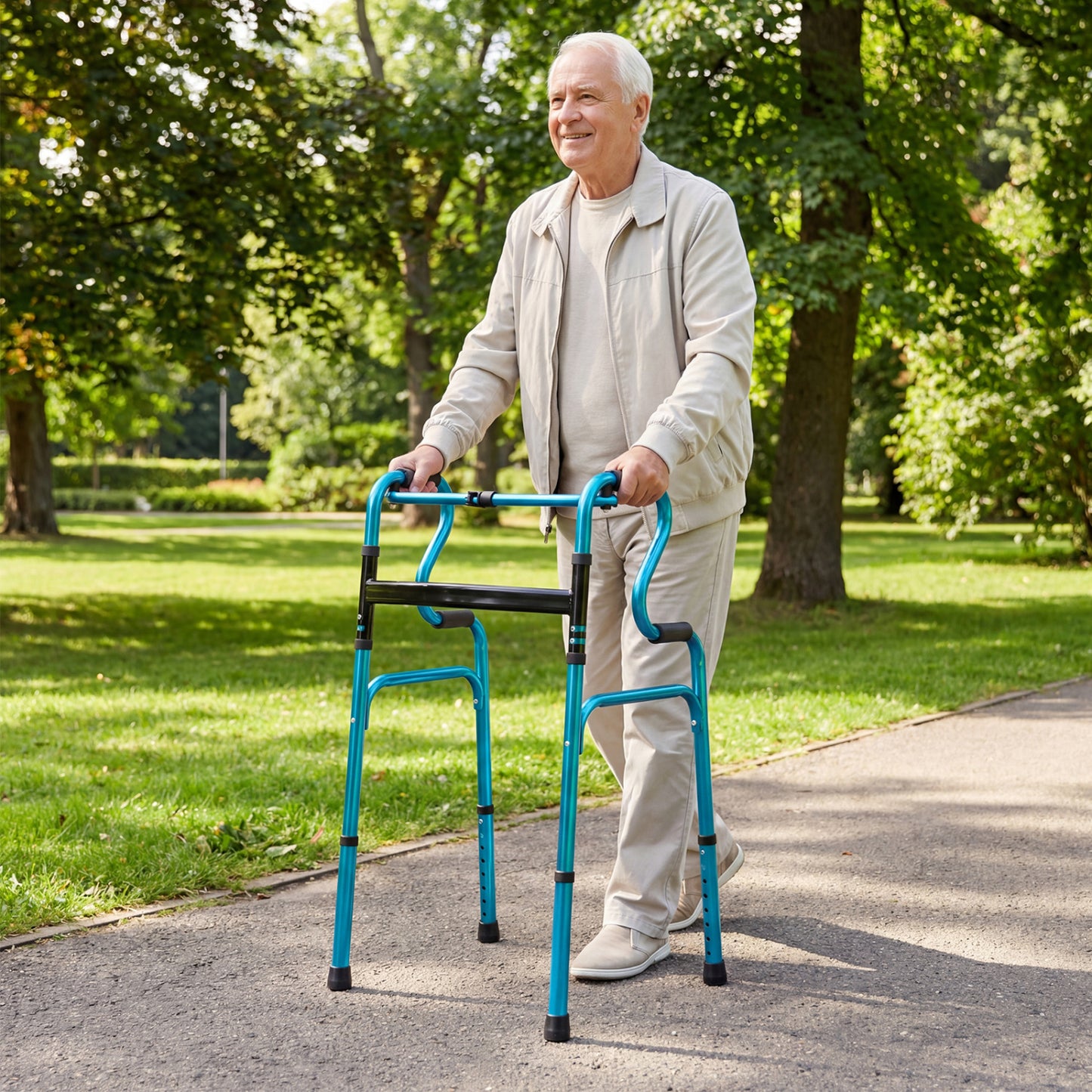 Folding Aluminum Walker with Adjustable Height for Seniors