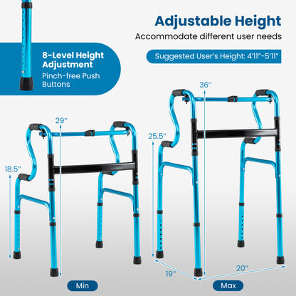 Folding Aluminum Walker with Adjustable Height for Seniors