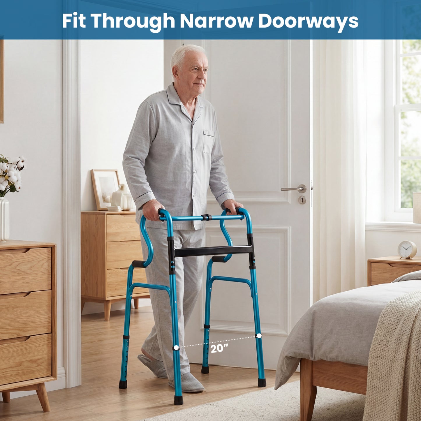 Folding Aluminum Walker with Adjustable Height for Seniors
