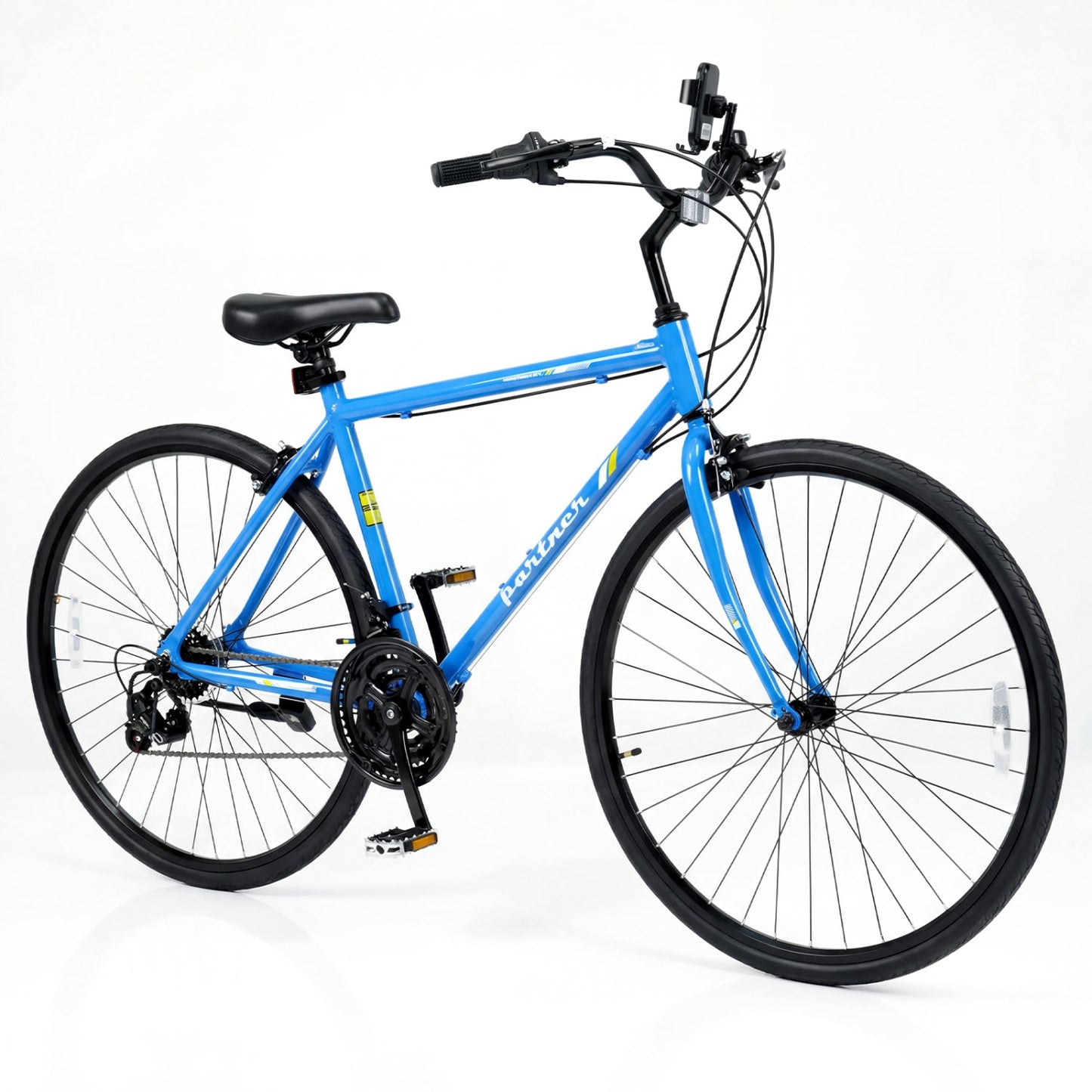 700C Hybrid Bike for Adult with 18-Speed Shimano Drivetrain and Phone Holder