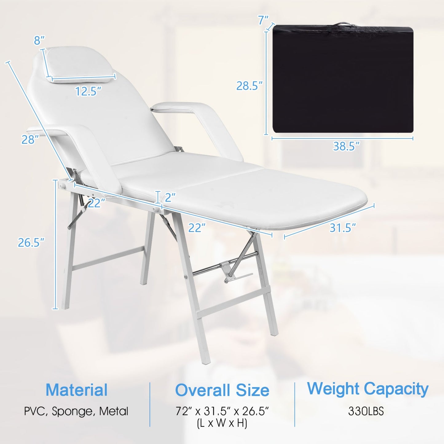 73 Inch Adjustable Massage Table with Backrest & Footrest