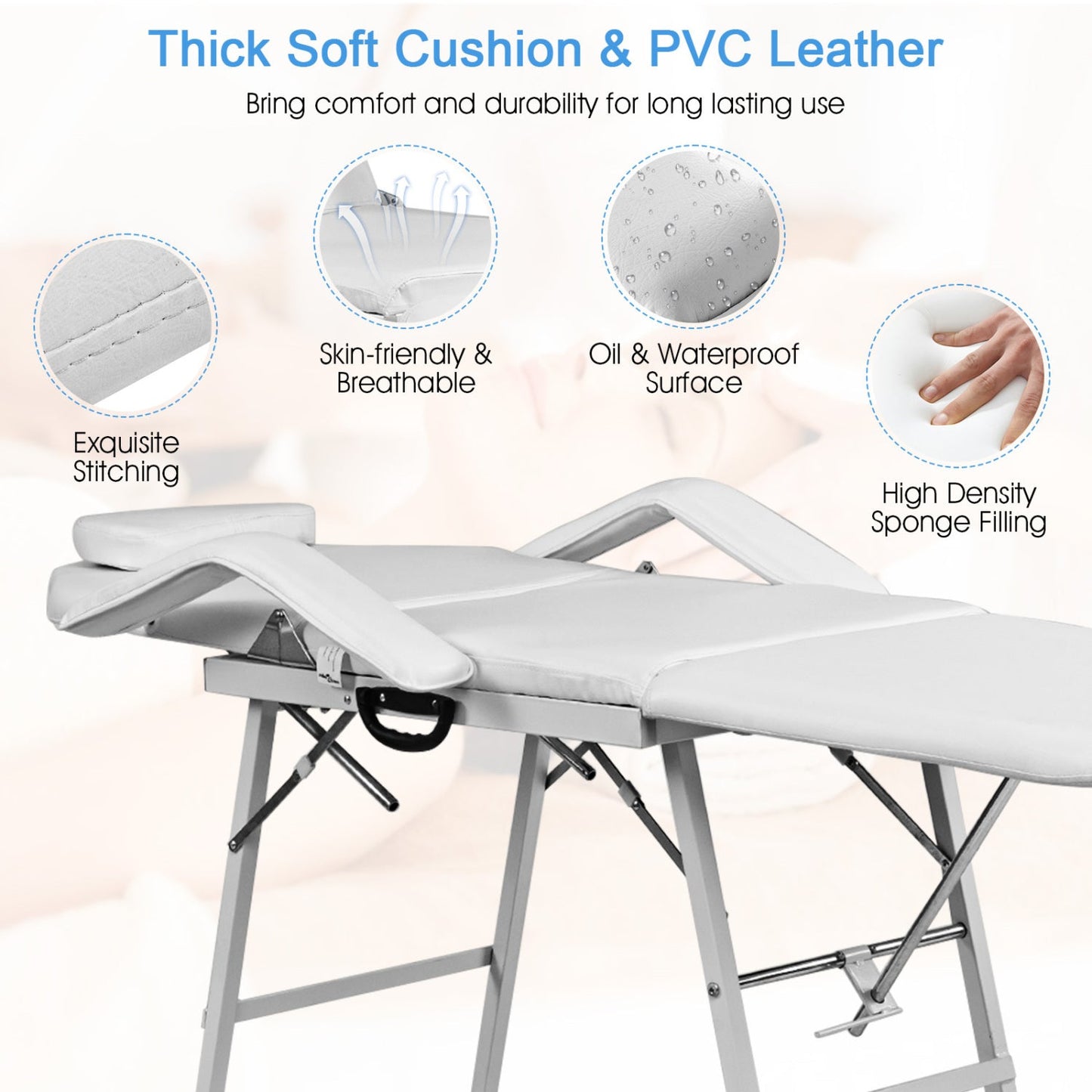 73 Inch Adjustable Massage Table with Backrest & Footrest