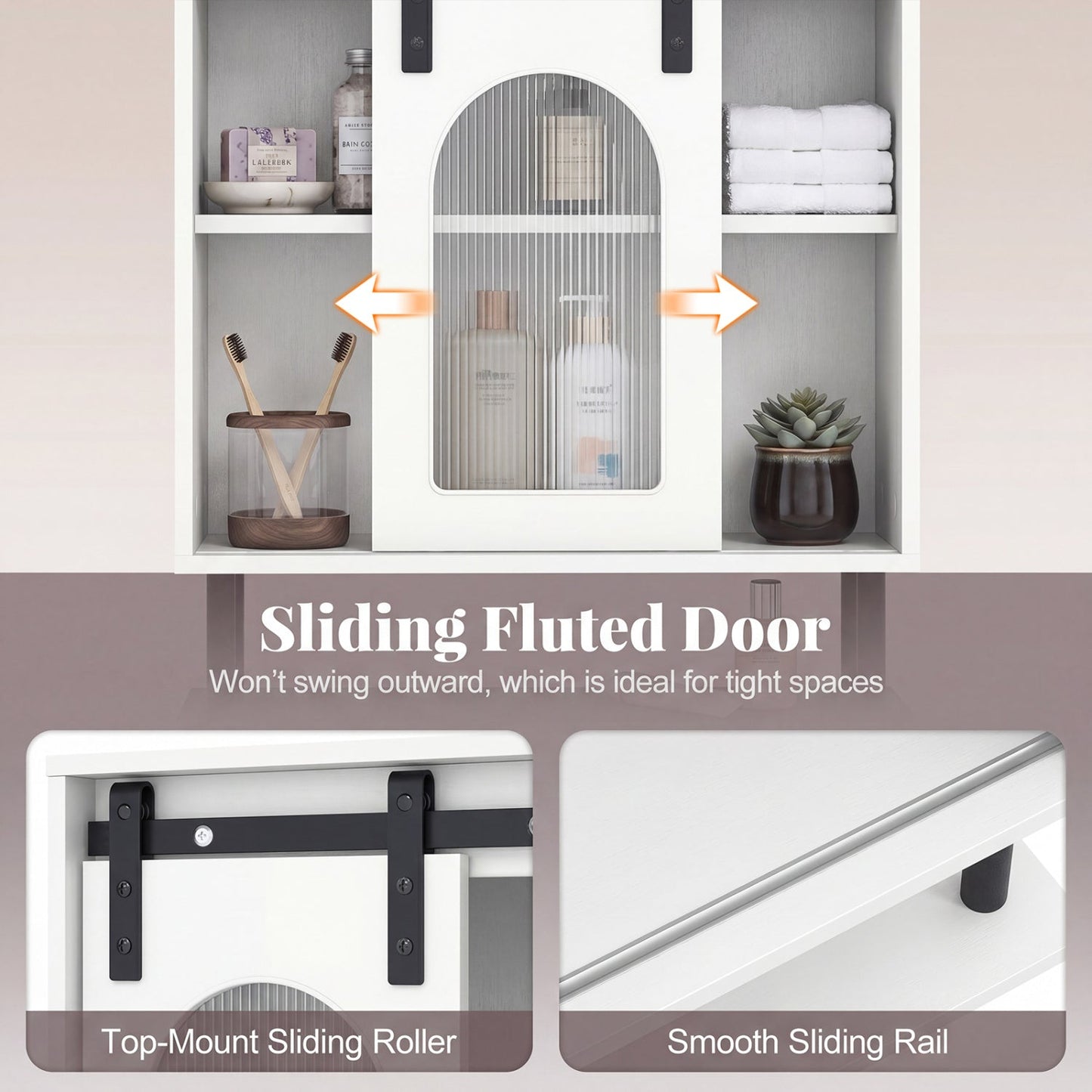 Bathroom Wall Cabinet with Sliding Barn Door and Metal Hanging Bar with 3 Hooks