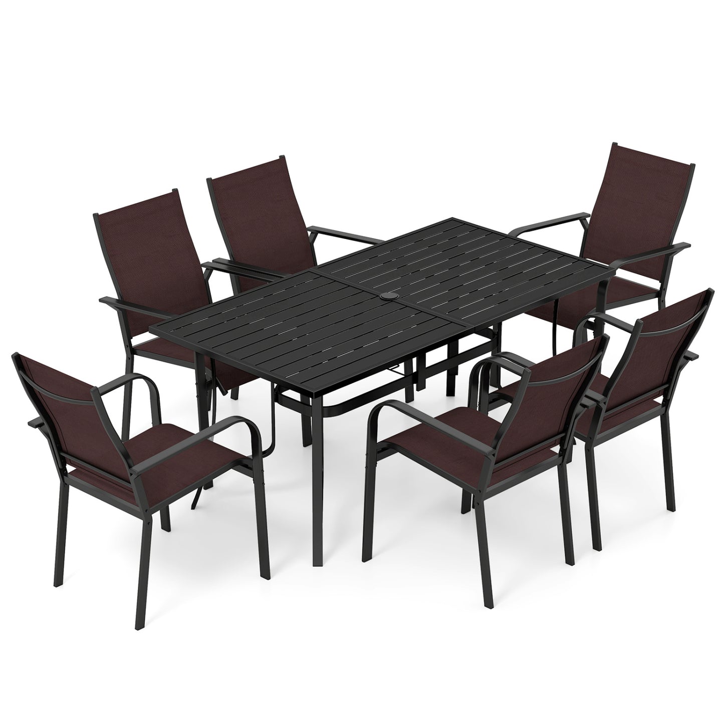 7-Piece Patio Dining Set for 6 with Stackable Mesh Chairs