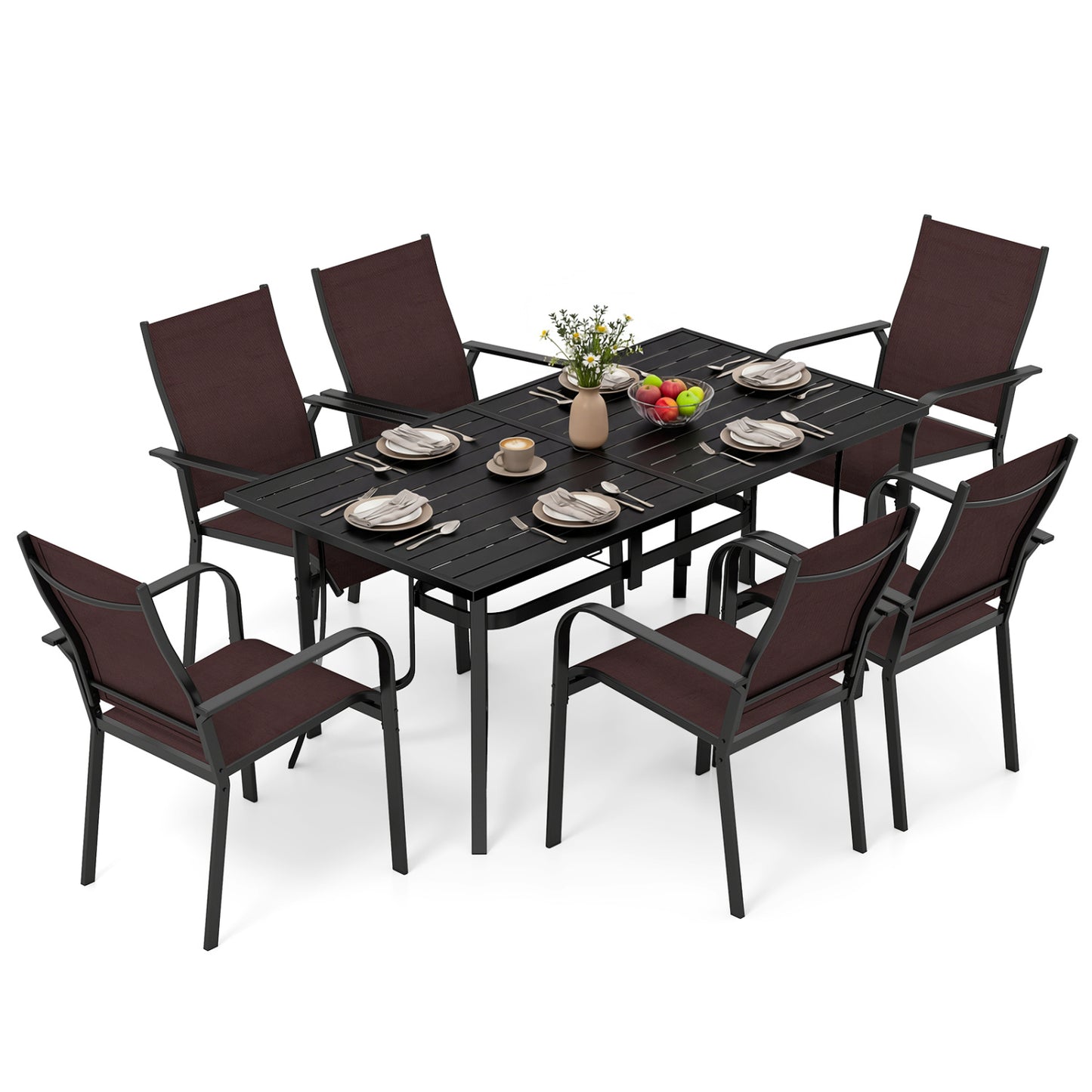 7-Piece Patio Dining Set for 6 with Stackable Mesh Chairs