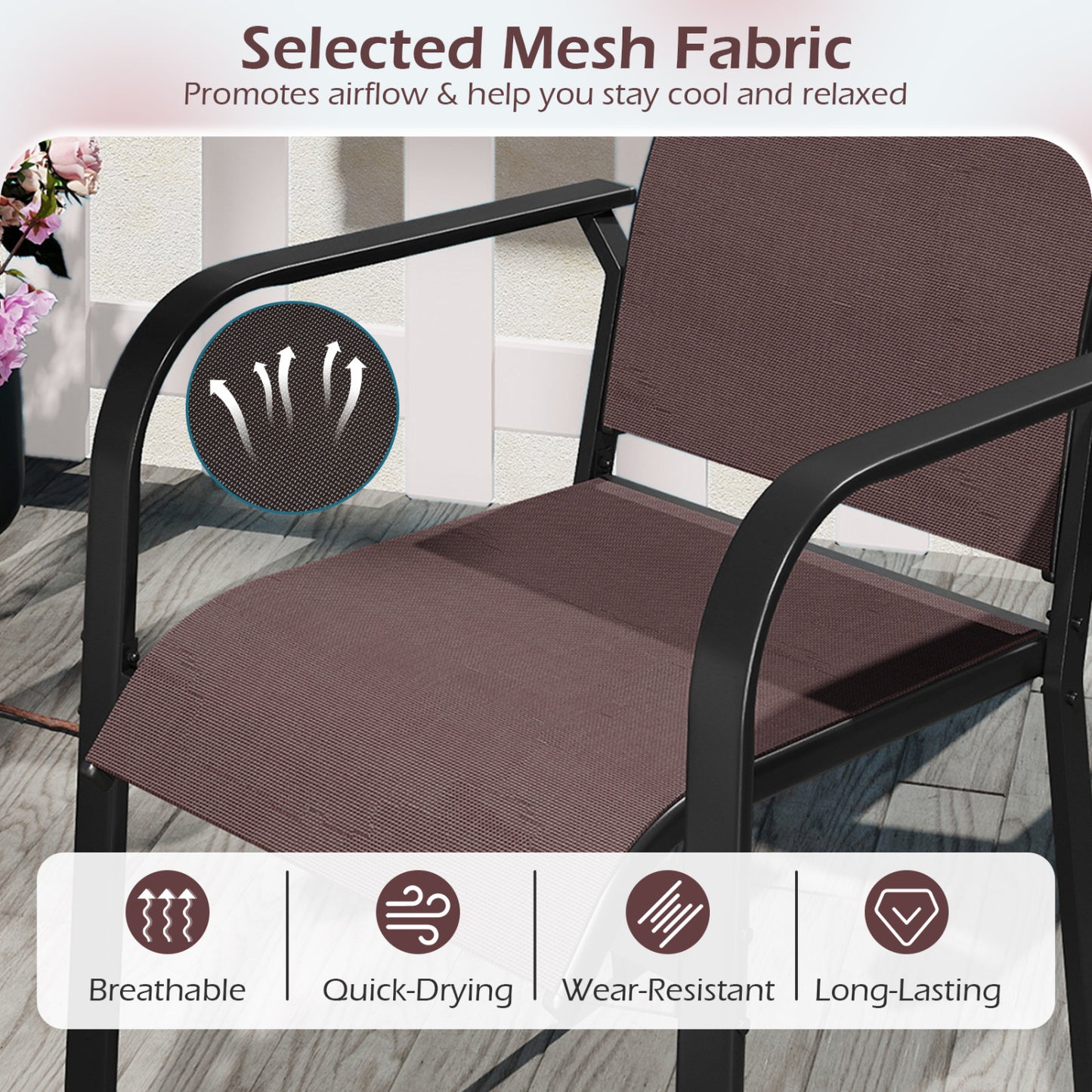 7-Piece Patio Dining Set for 6 with Stackable Mesh Chairs