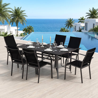 7-Piece Patio Dining Set for 6 with Stackable Mesh Chairs