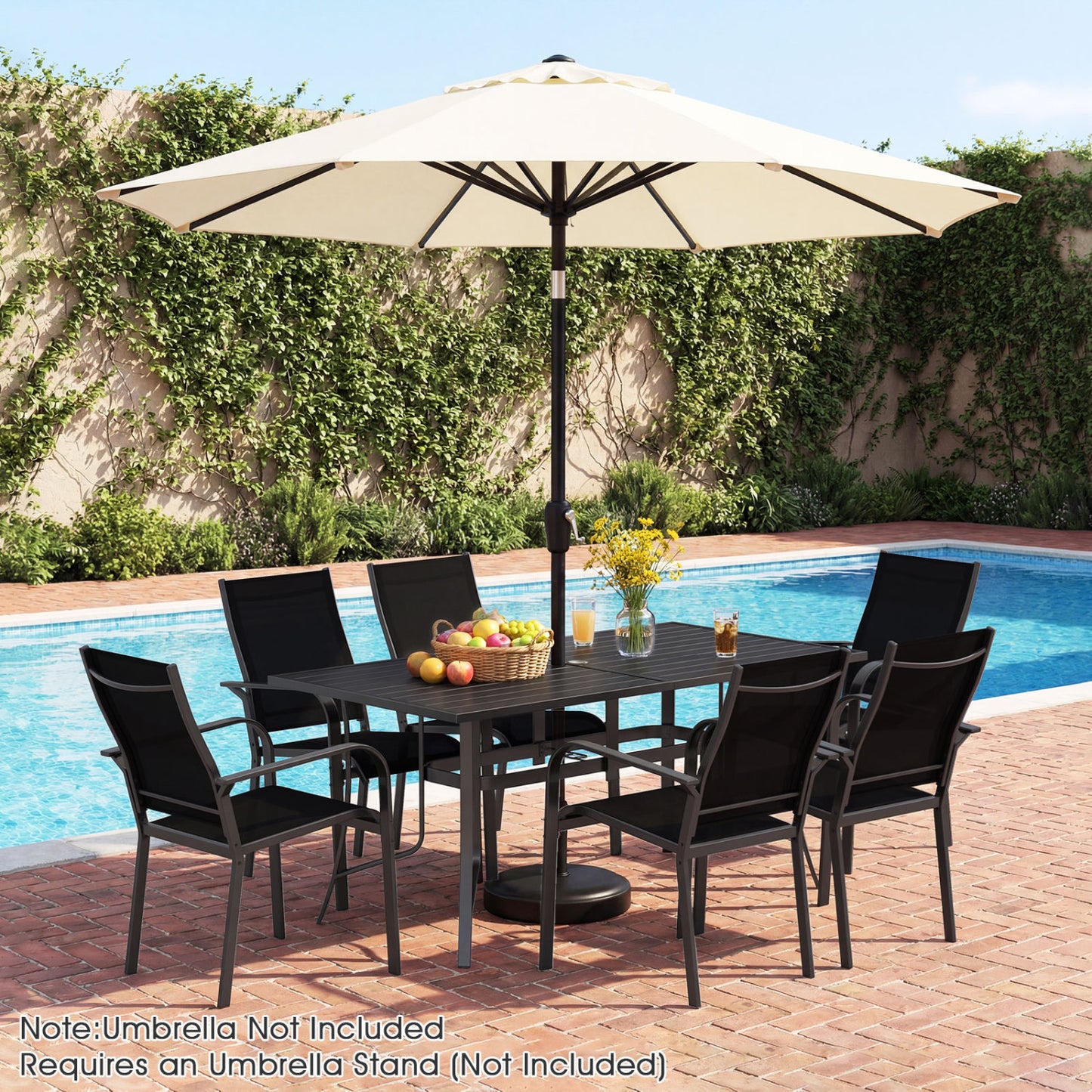 7-Piece Patio Dining Set for 6 with Stackable Mesh Chairs