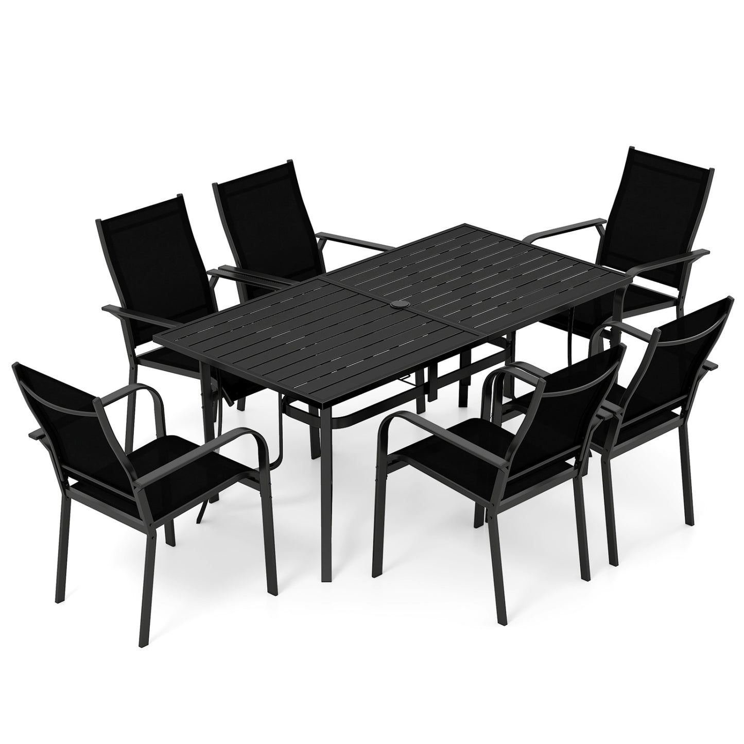 7-Piece Patio Dining Set for 6 with Stackable Mesh Chairs
