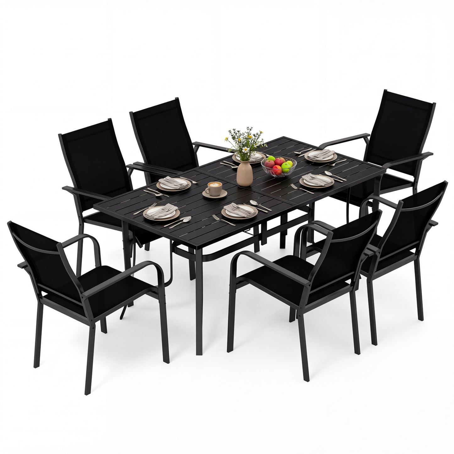 7-Piece Patio Dining Set for 6 with Stackable Mesh Chairs