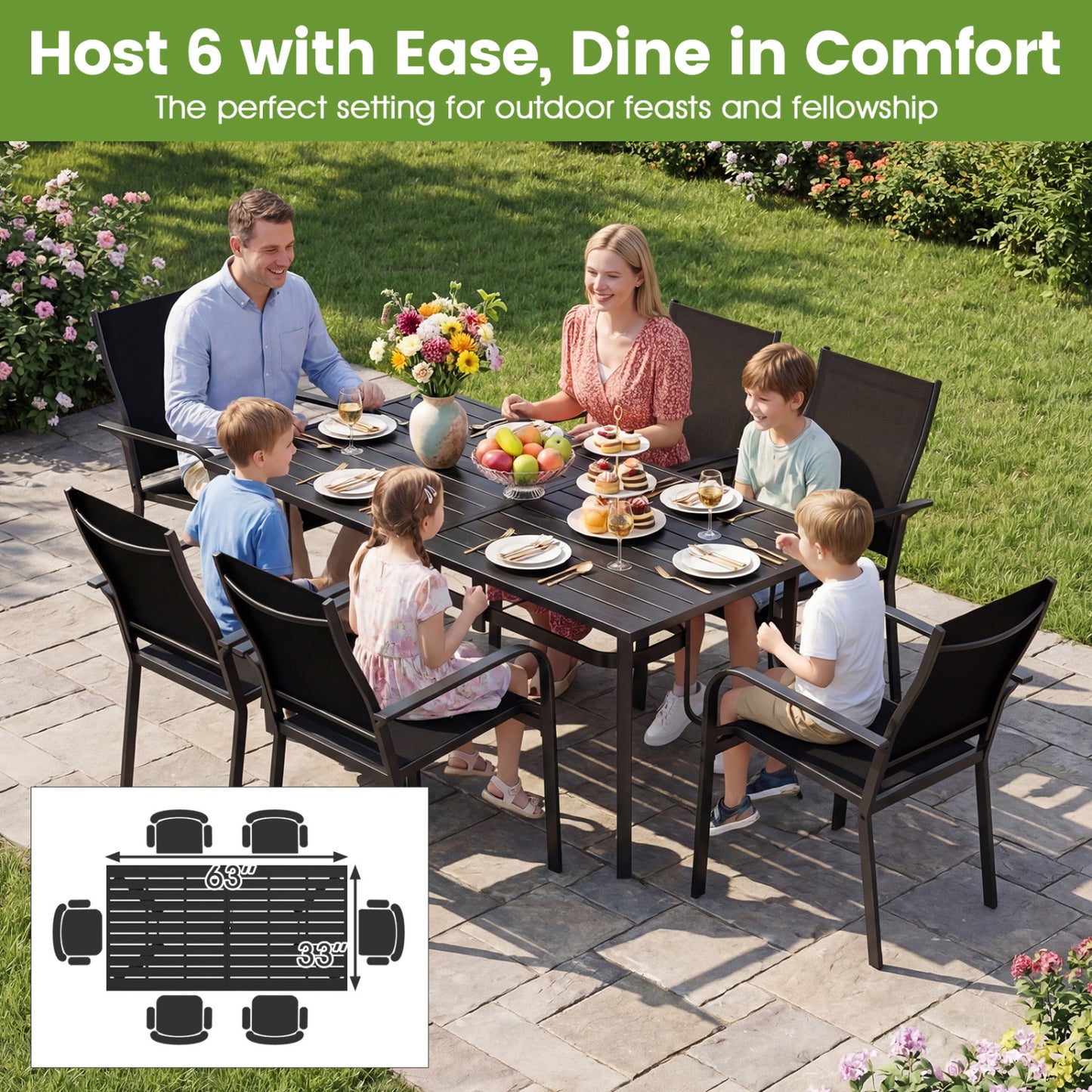 7-Piece Patio Dining Set for 6 with Stackable Mesh Chairs