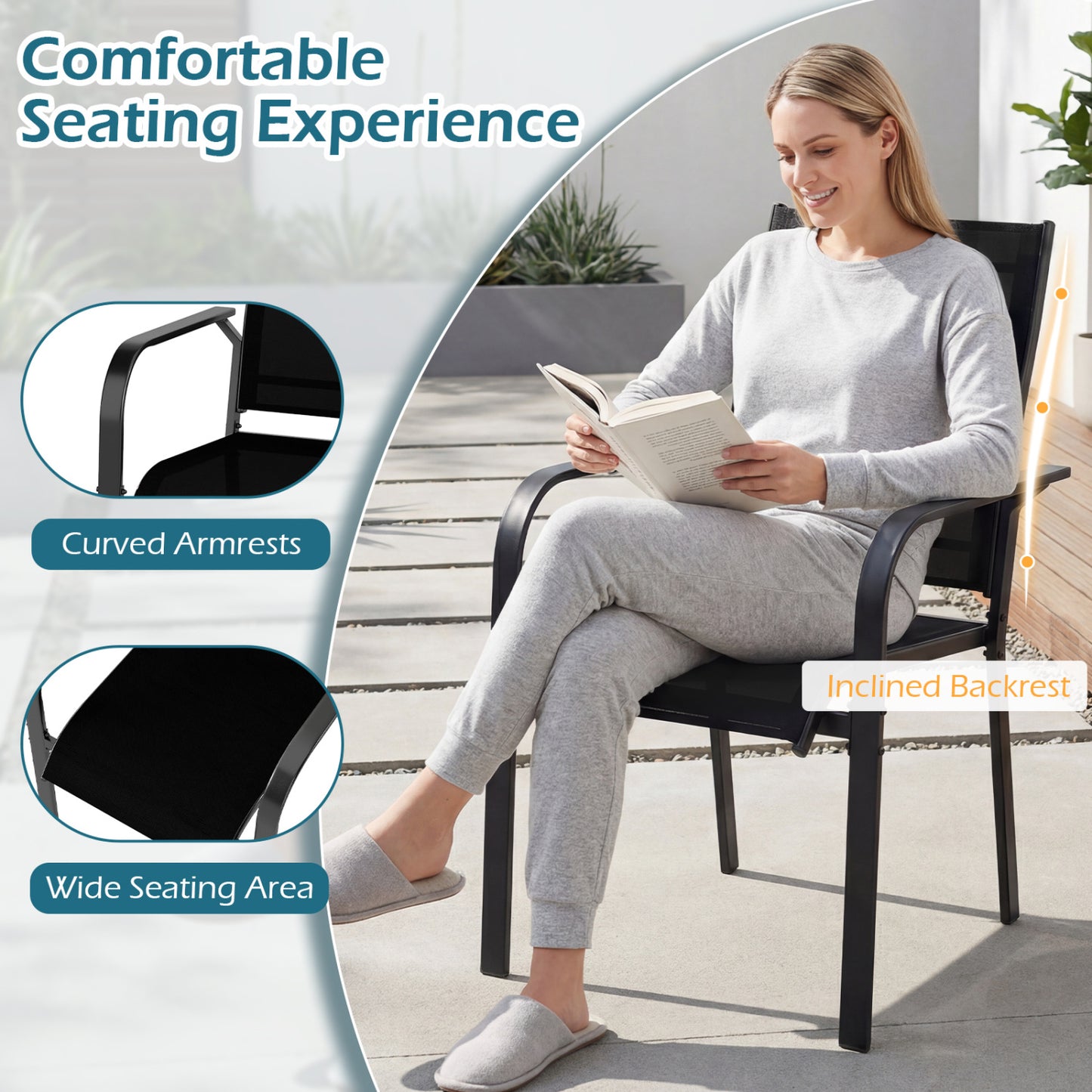 7-Piece Patio Dining Set for 6 with Stackable Mesh Chairs