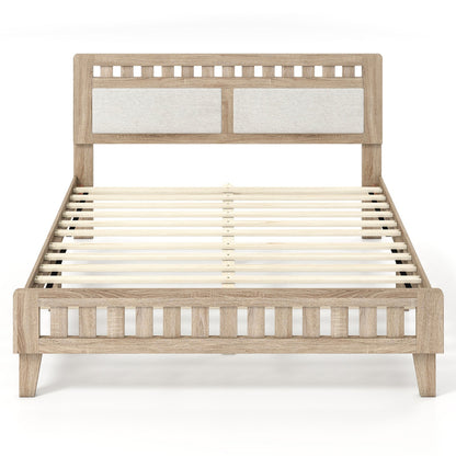 Queen Wood Bed Frame with Upholstered Headboard