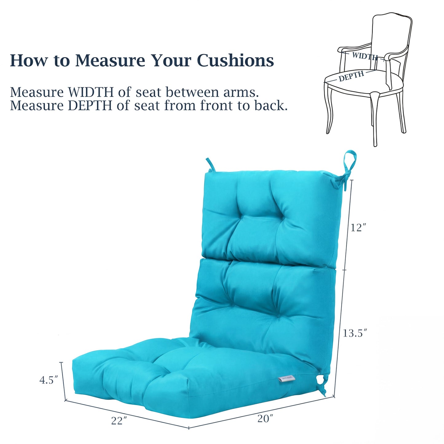 High Back Chair Cushion Set of 2 with Adjustable Height