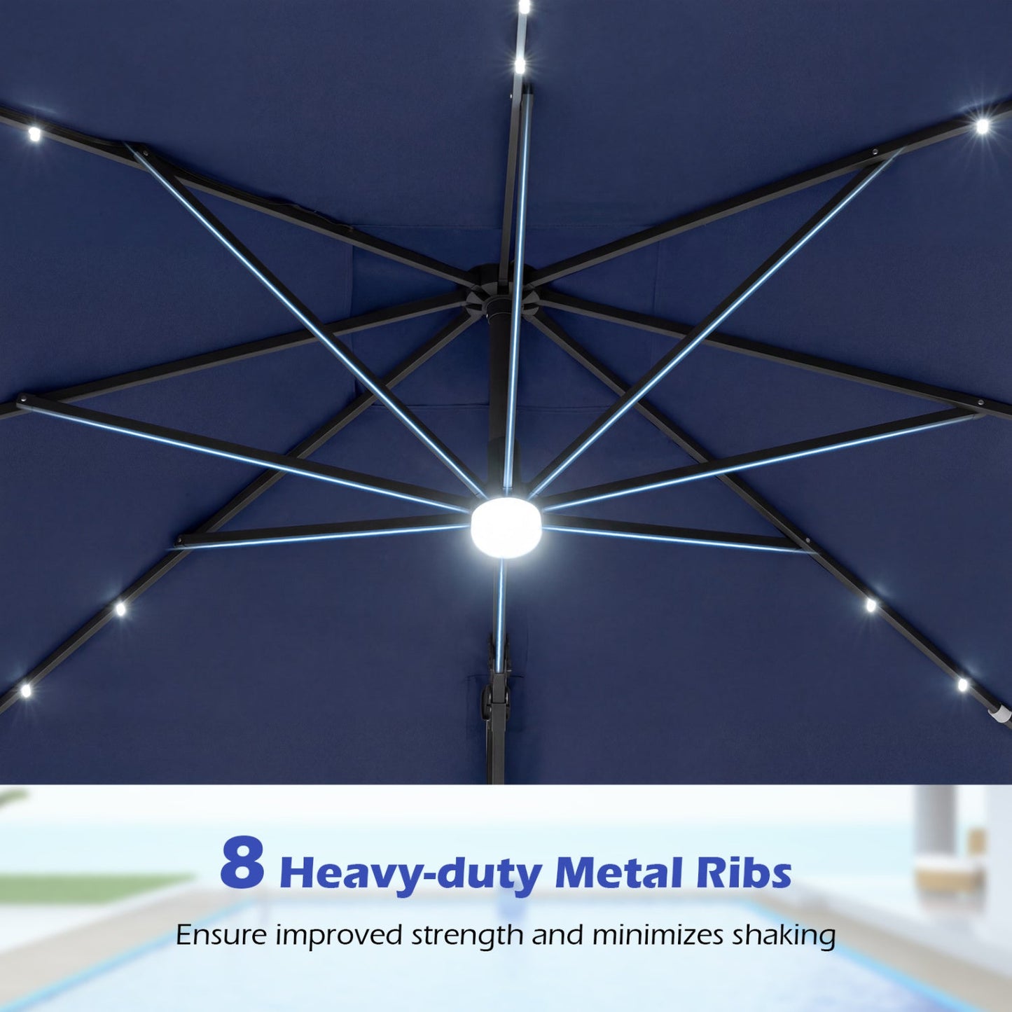 10 FT Cantilever Patio Umbrella with Solar LED Lights & Base