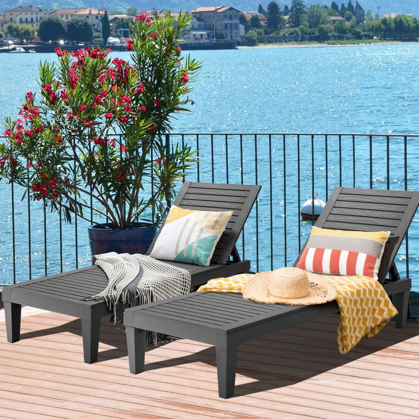 Outdoor Chaise Lounge Chair Set of 2 with 5-Position Backrest