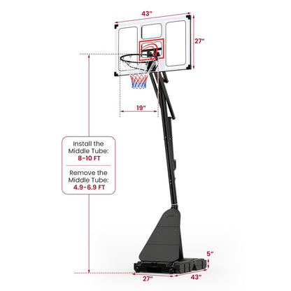 Portable Basketball Hoop Adjustable 4.9-10 Feet with Base