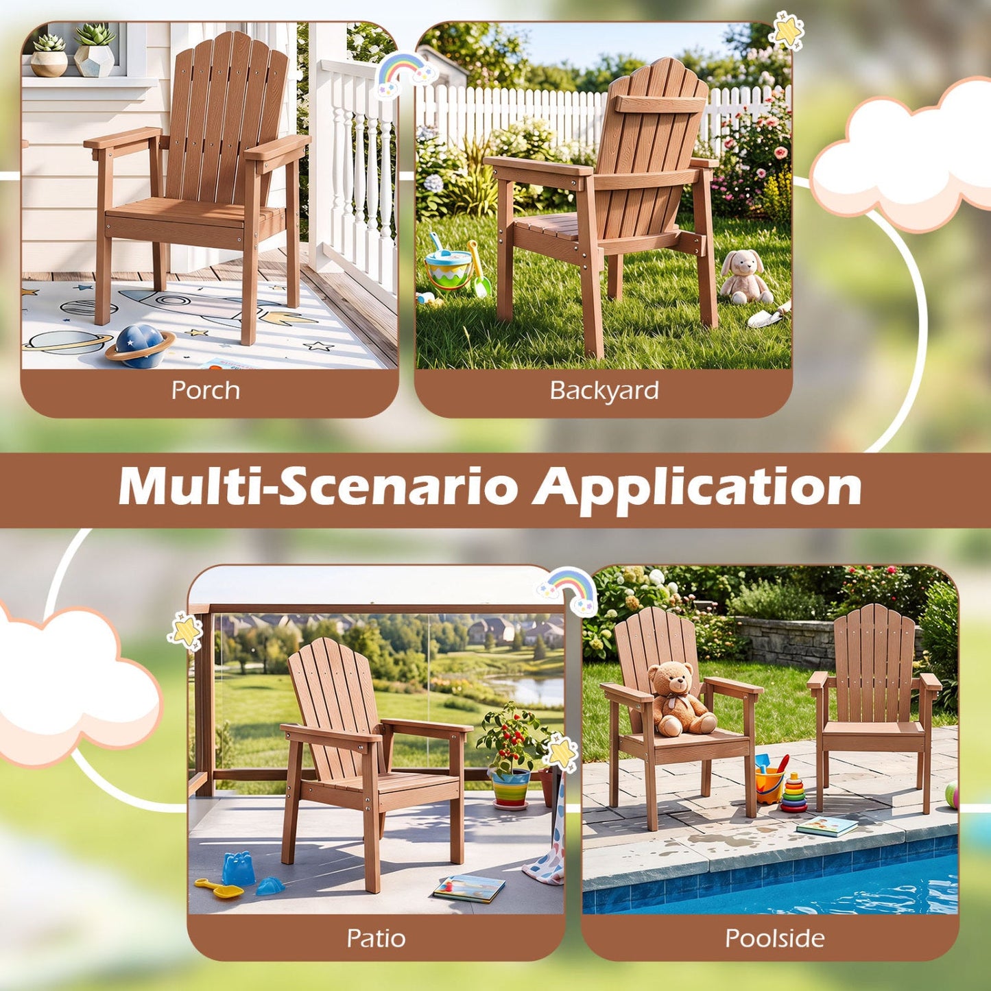 Adirondack Chair with High Backrest and Wide Armrests