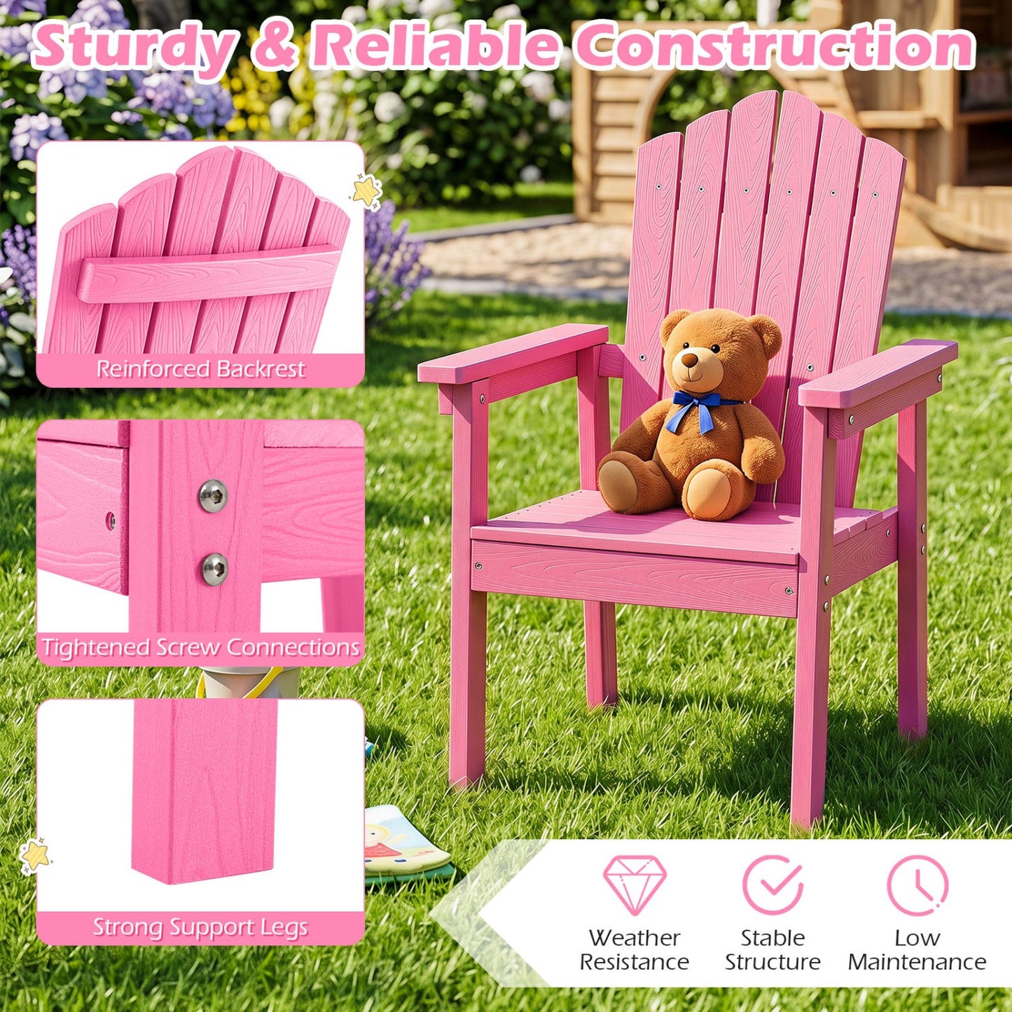 Adirondack Chair with High Backrest and Wide Armrests
