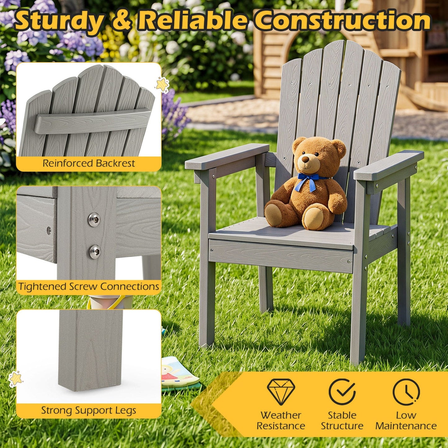 Adirondack Chair with High Backrest and Wide Armrests