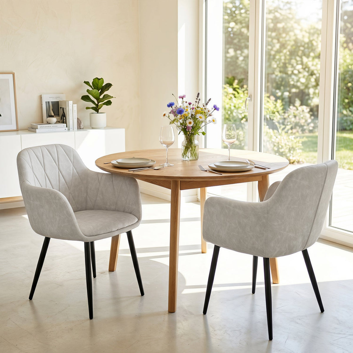 Upholstered Dining Chairs Set of 2 with Curved Back
