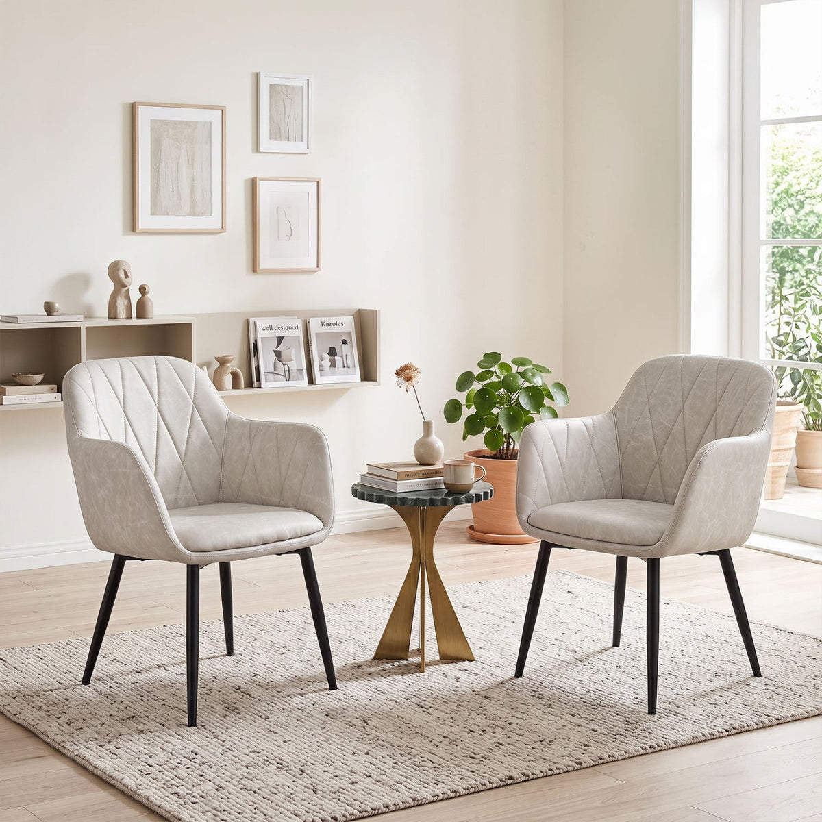 Upholstered Dining Chairs Set of 2 with Curved Back
