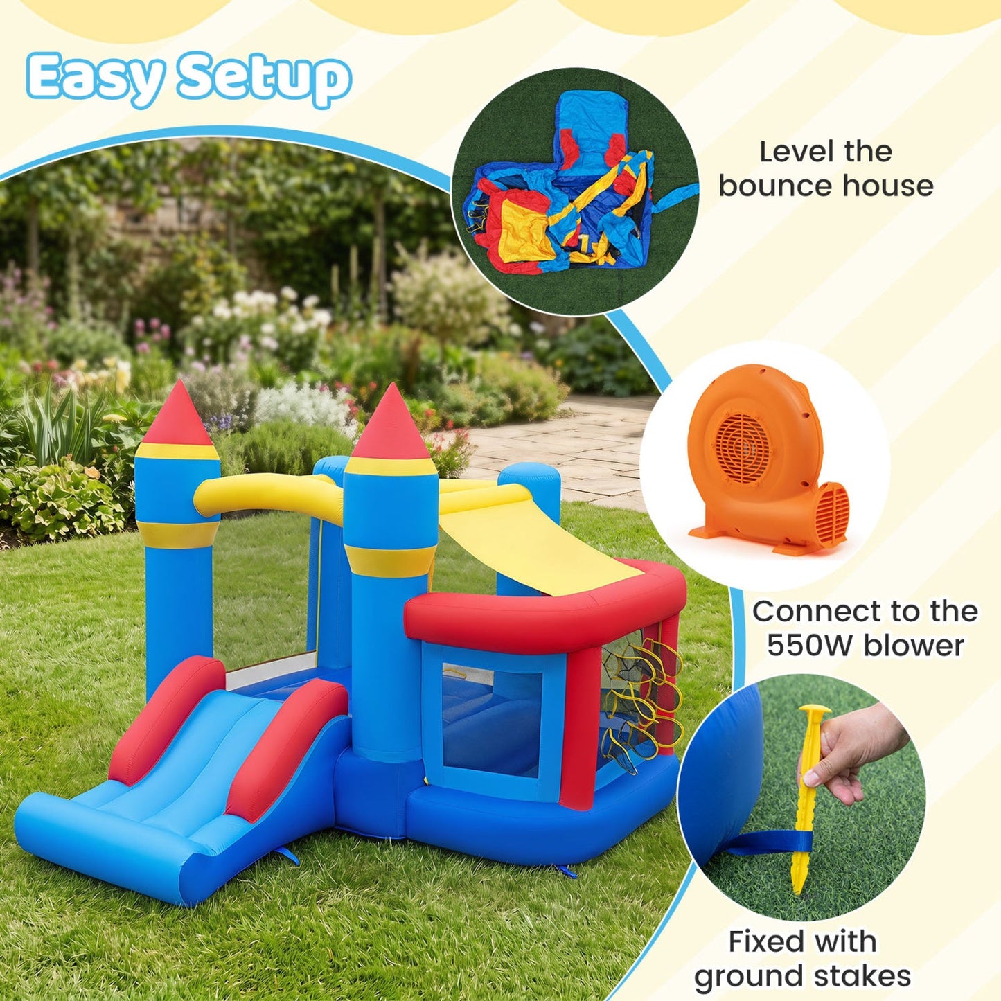 Inflatable Bounce House with Slide, Ball Pit & 550W Blower