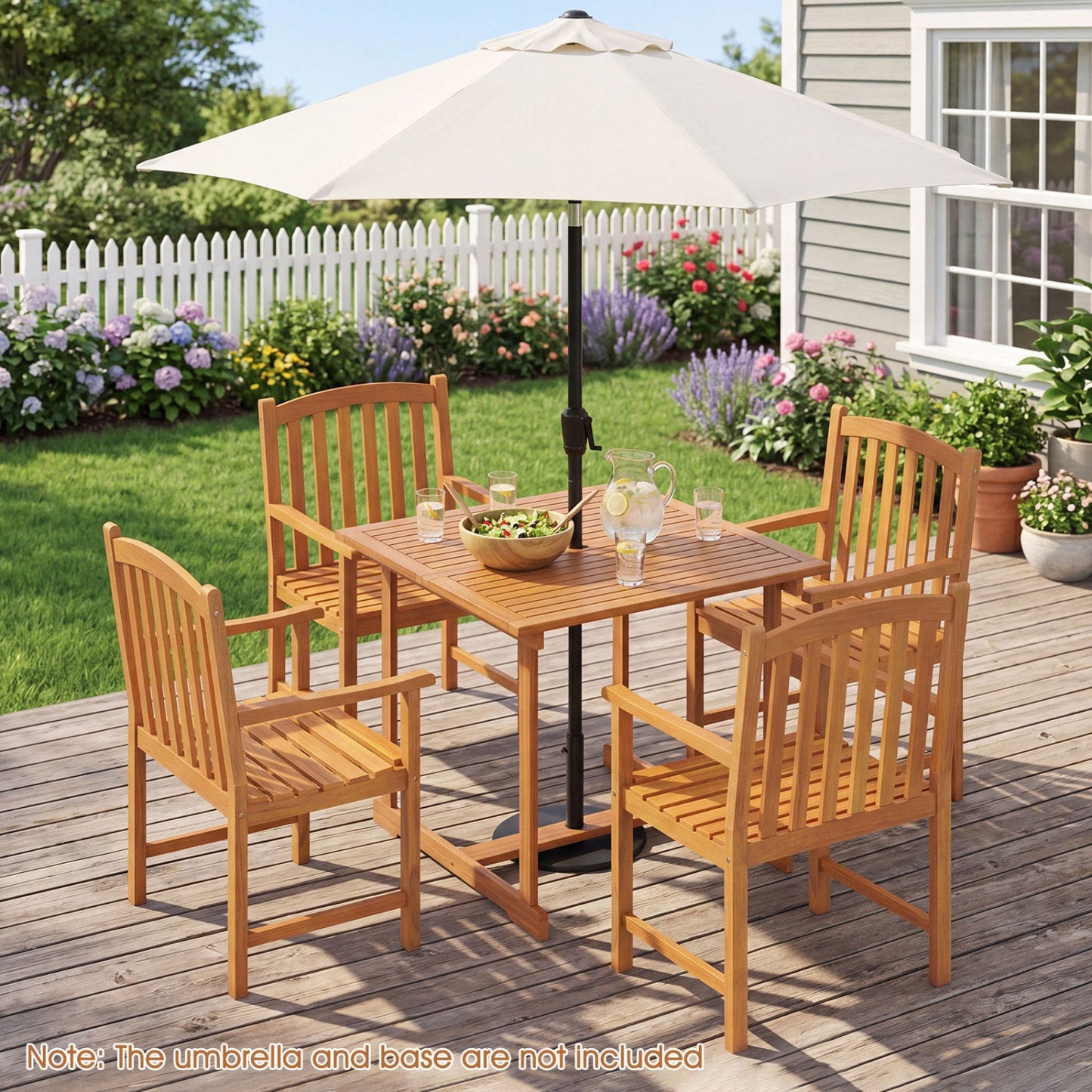 5-Piece Acacia Wood Patio Dining Set for 4 with Umbrella Hole