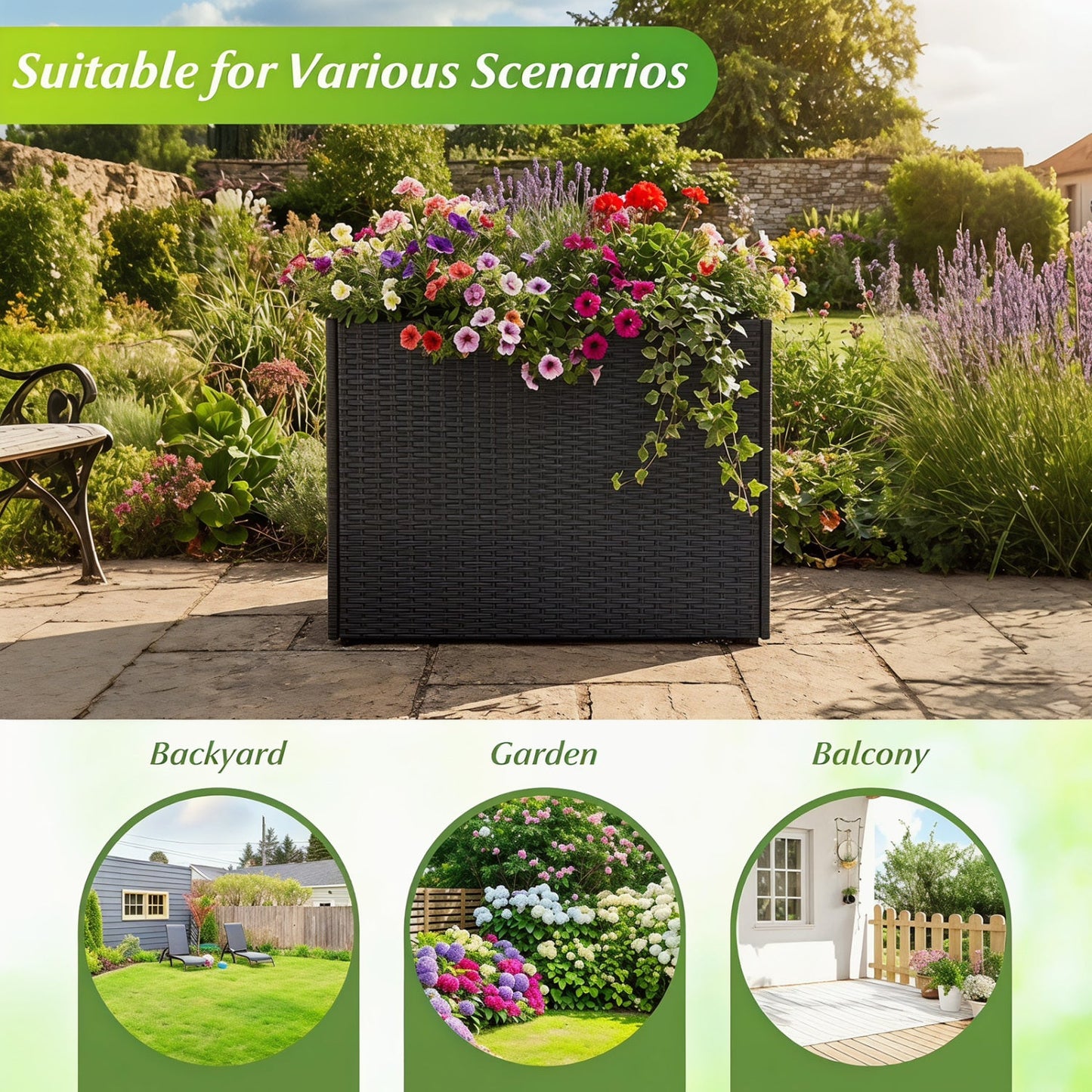 Raised Garden Bed with PE Rattan Wicker and Liner 32"