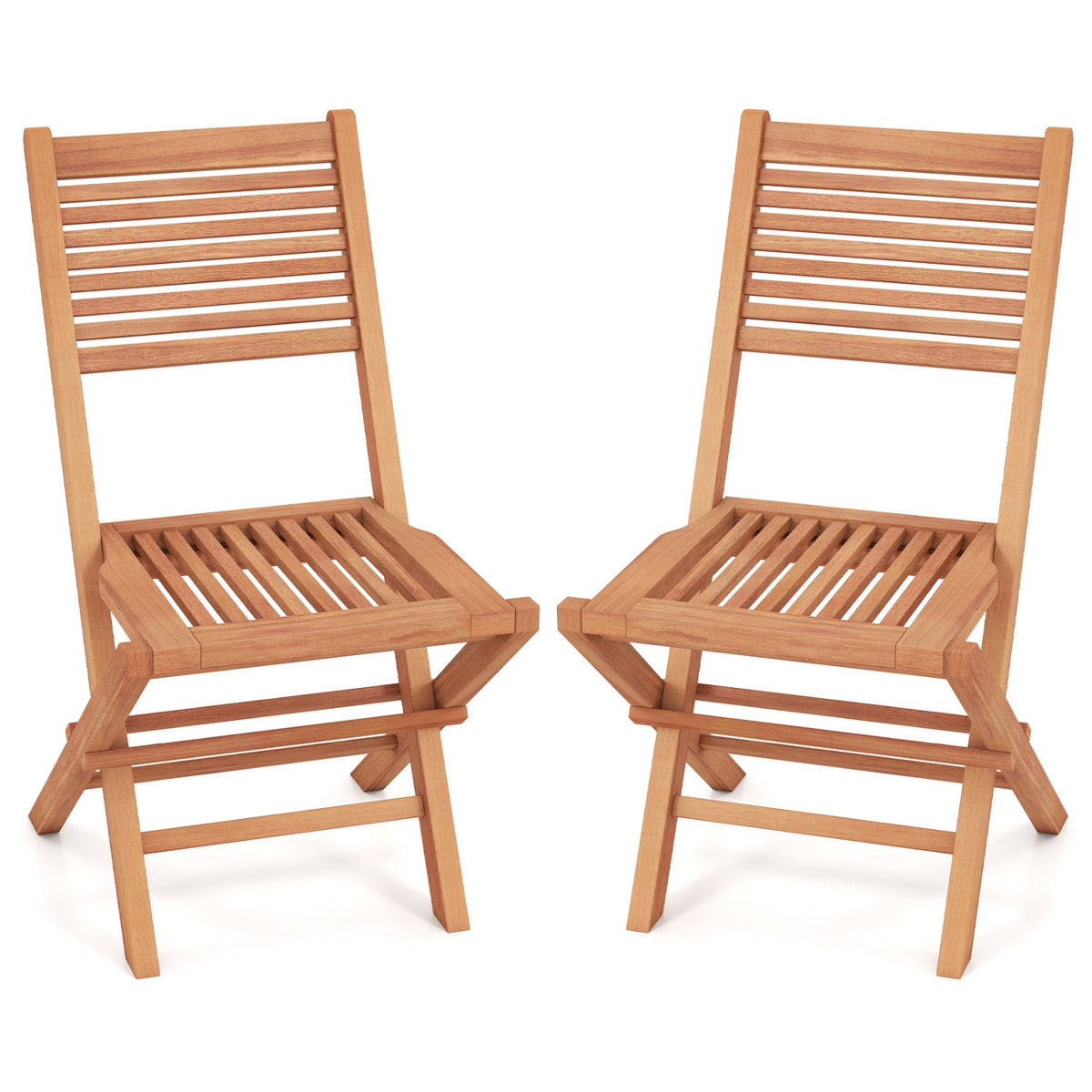 Teak Wood Folding Patio Dining Chairs Set of 2