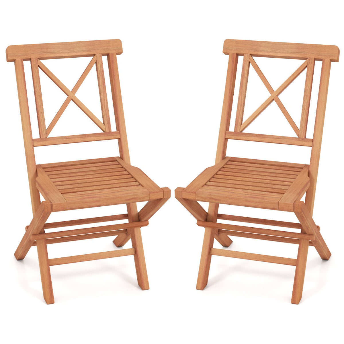 Teak Wood Folding Patio Dining Chairs Set of 2