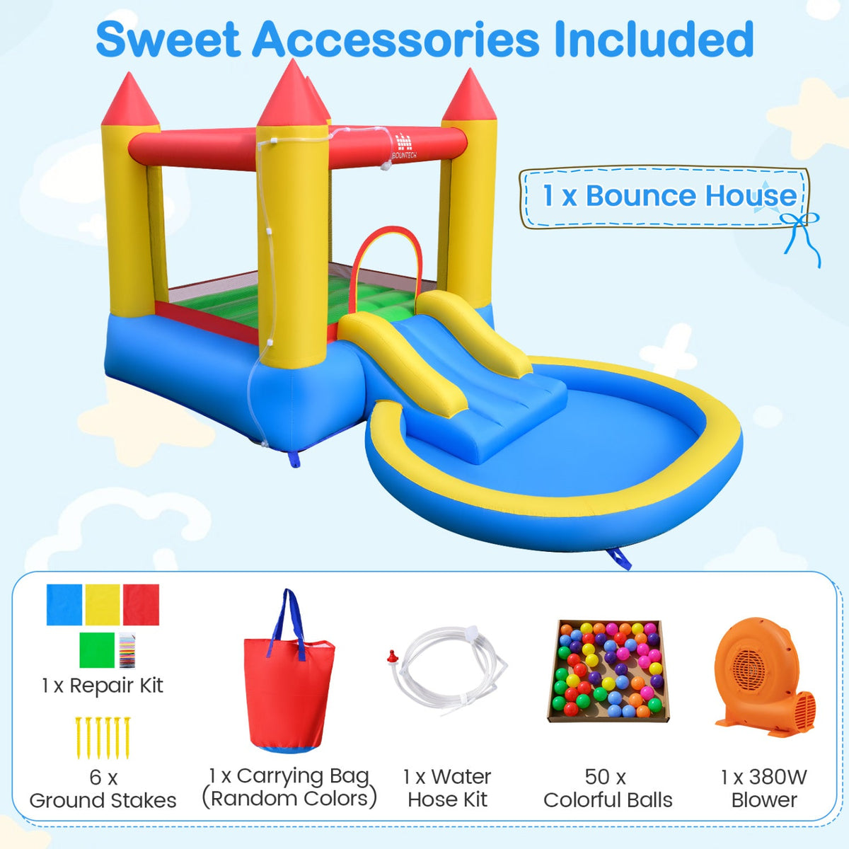 Inflatable Water Slide Bounce House with Splash Pool & Blower