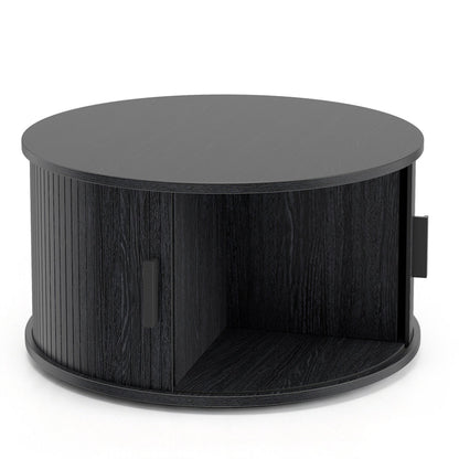 Round Coffee Table with Sliding Tambour Door Storage