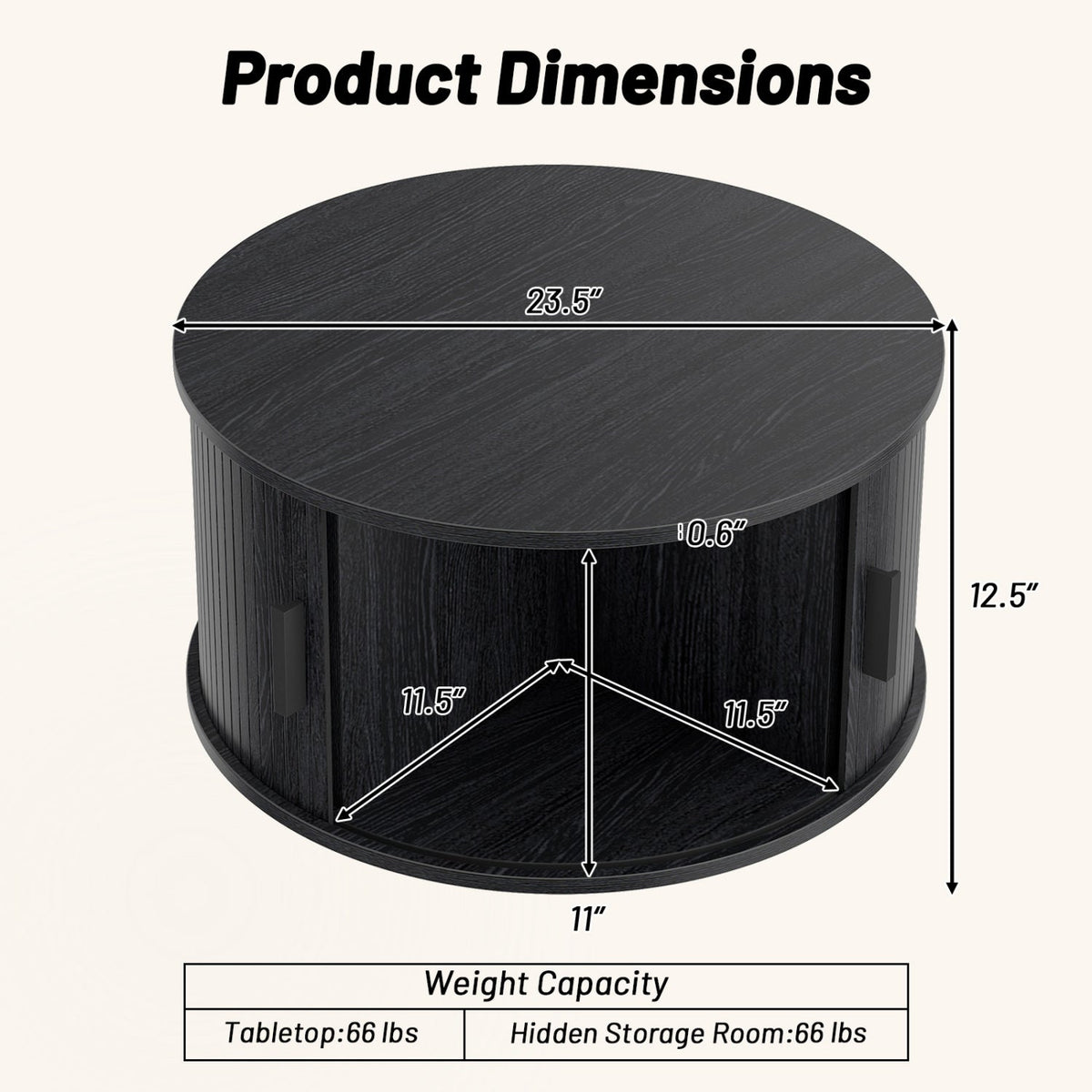 Round Coffee Table with Sliding Tambour Door Storage