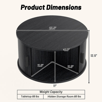 Round Coffee Table with Sliding Tambour Door Storage