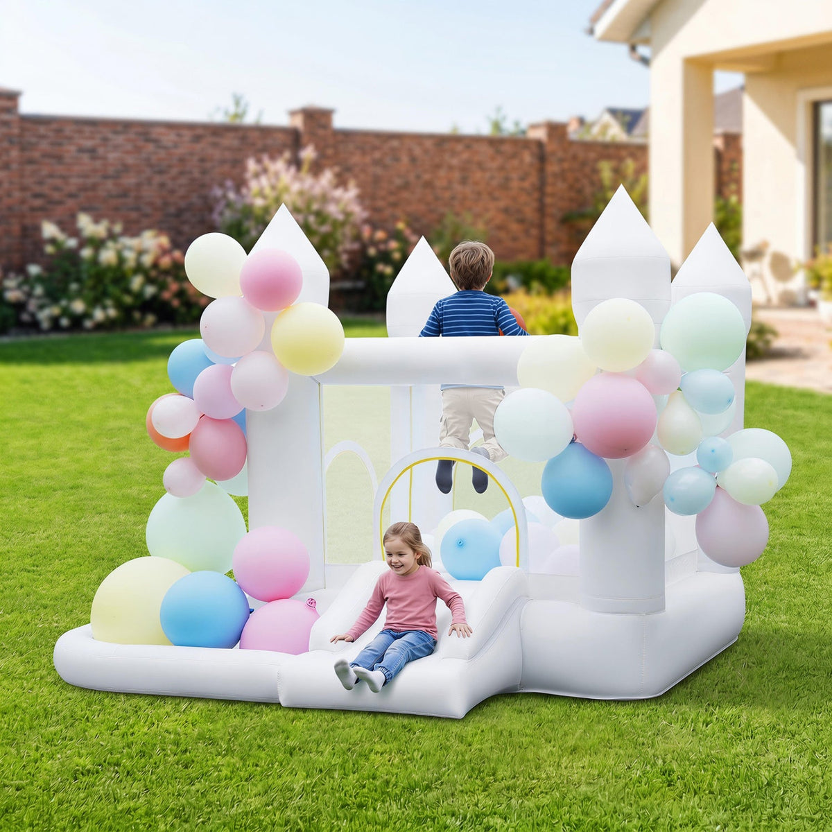 Inflatable Bounce House with Basketball Hoop and Slide