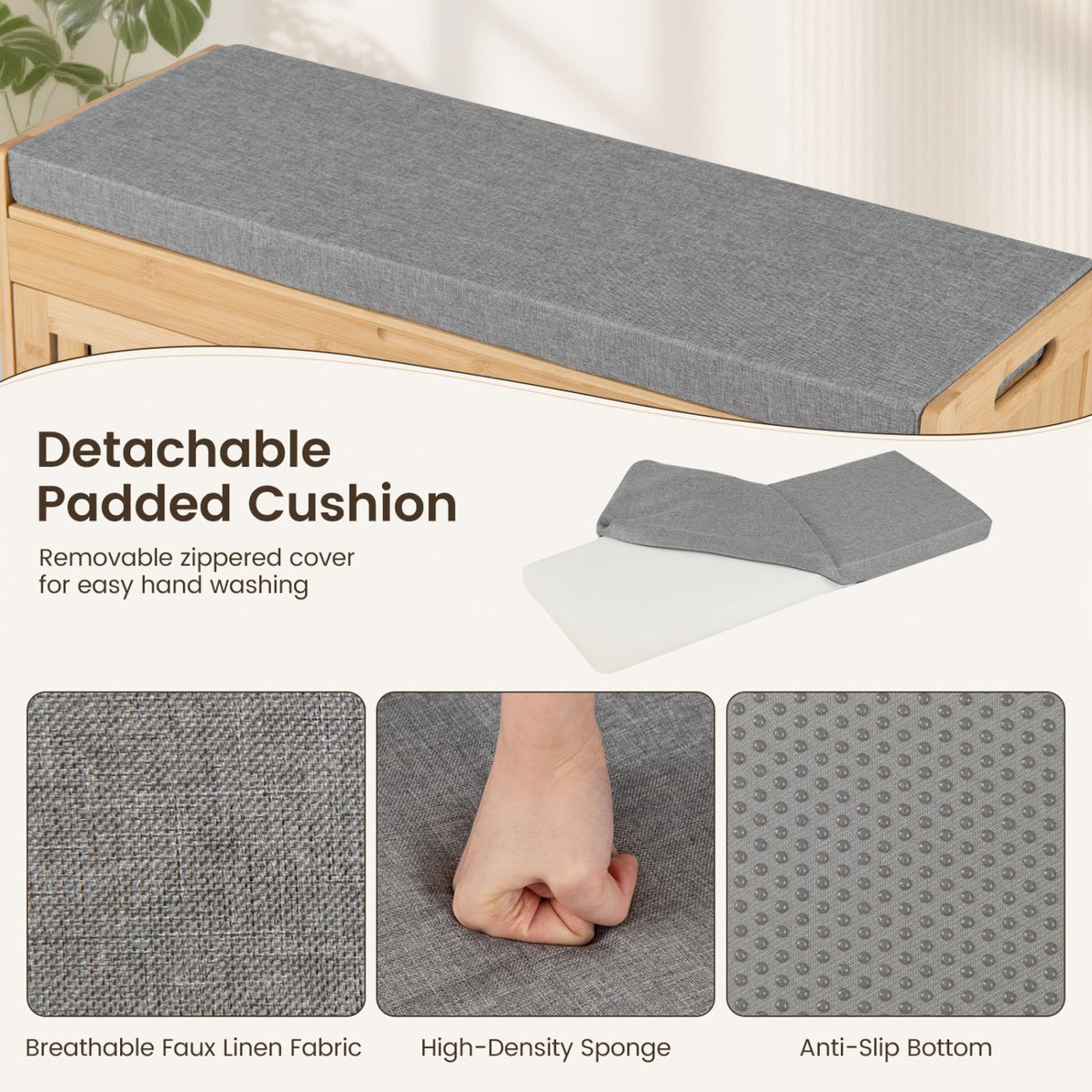 Bamboo Shoe Storage Bench with Lift Top & Cushion, 36"