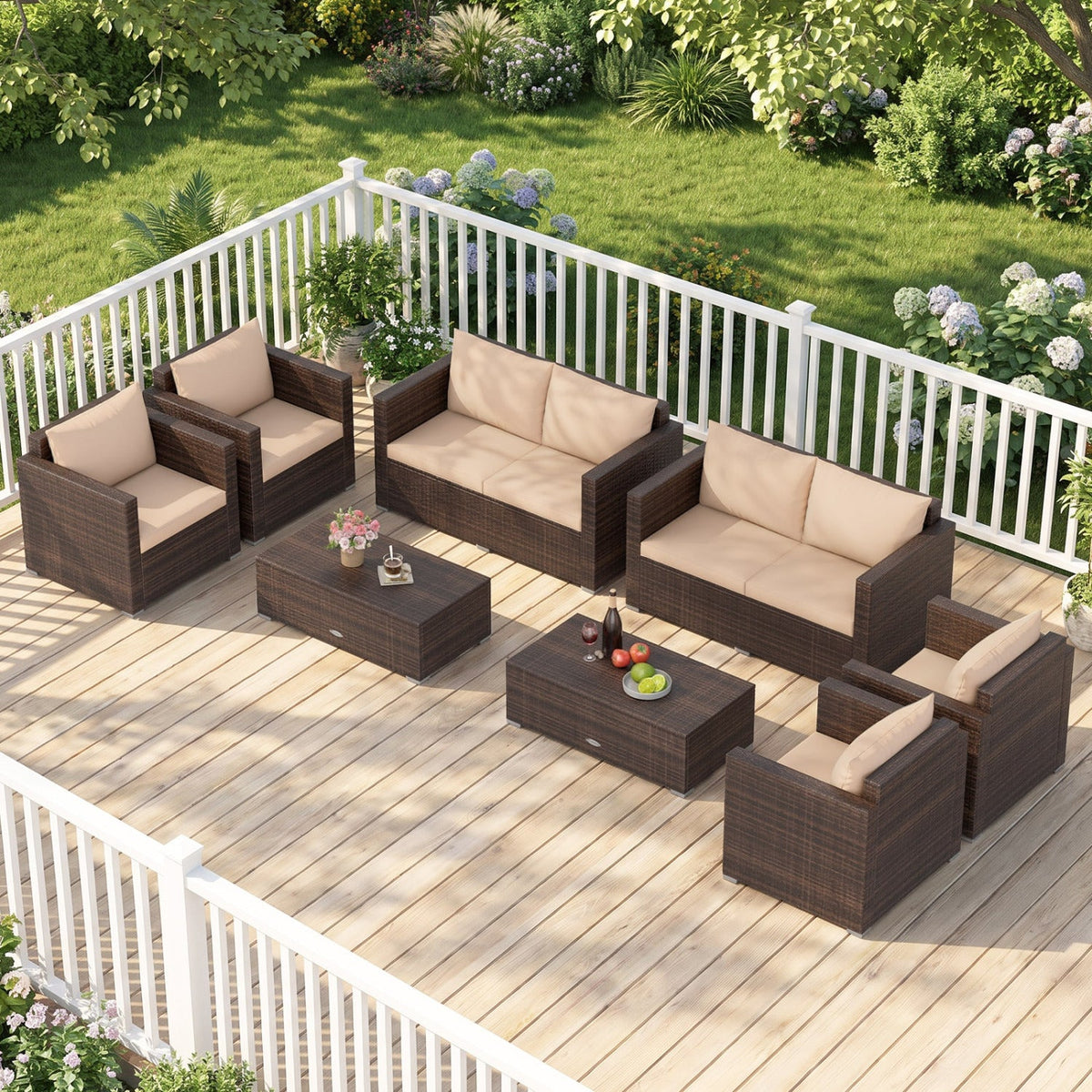 8-Piece Patio Conversation Set with Padded Cushions