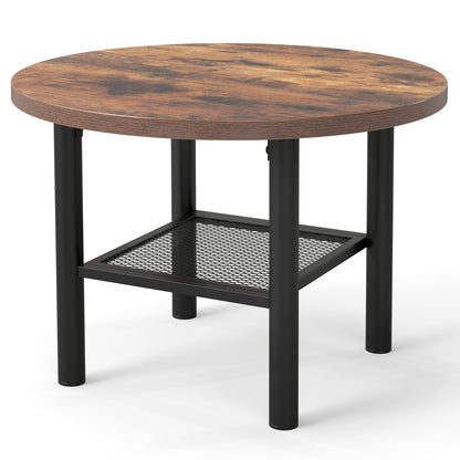 Modern Round Coffee Table Metal Frame 2-Tier with Storage Shelf