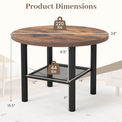 Modern Round Coffee Table Metal Frame 2-Tier with Storage Shelf