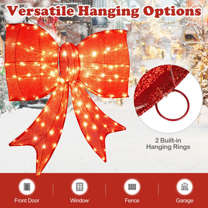 37 Inch Lighted Christmas Bow Decoration with Warm White LED Lights Set of 2