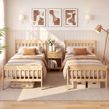 Solid Wood Platform Bed Frame with Headboard Wood Slat Support Natural