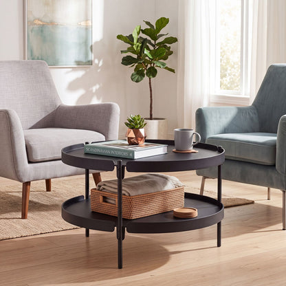 2-Tier Plastic Coffee Round Coffee Table for Living Room