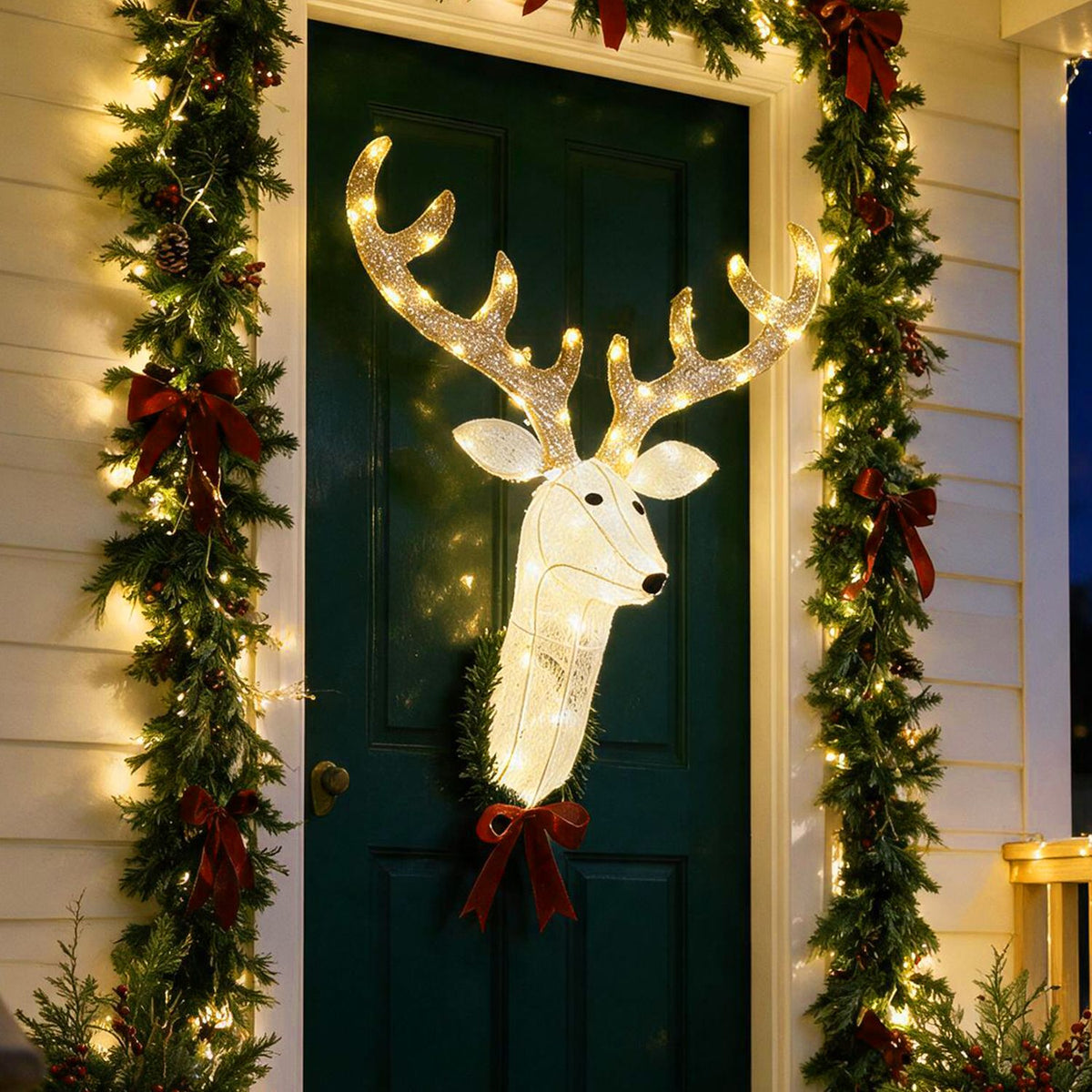 32” Pre-Lit 3D Rudolph Hanging Wreath with LED Warm White Lights