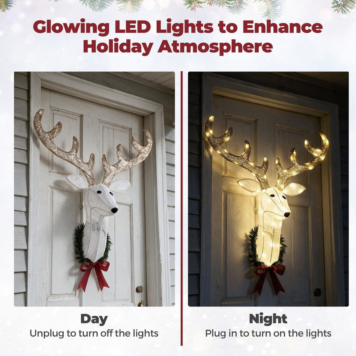 32” Pre-Lit 3D Rudolph Hanging Wreath with LED Warm White Lights