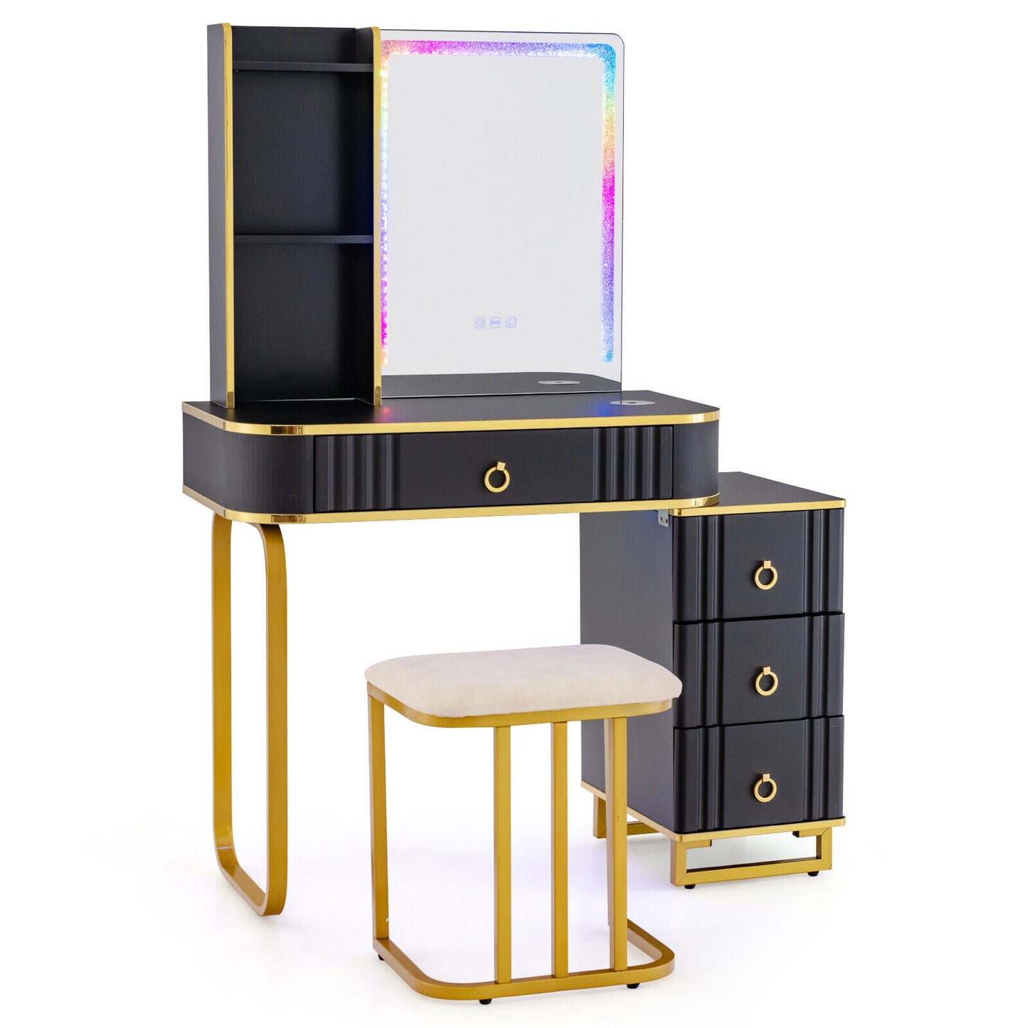 Vanity Table Set with RGB LED Lights & Wireless Charging