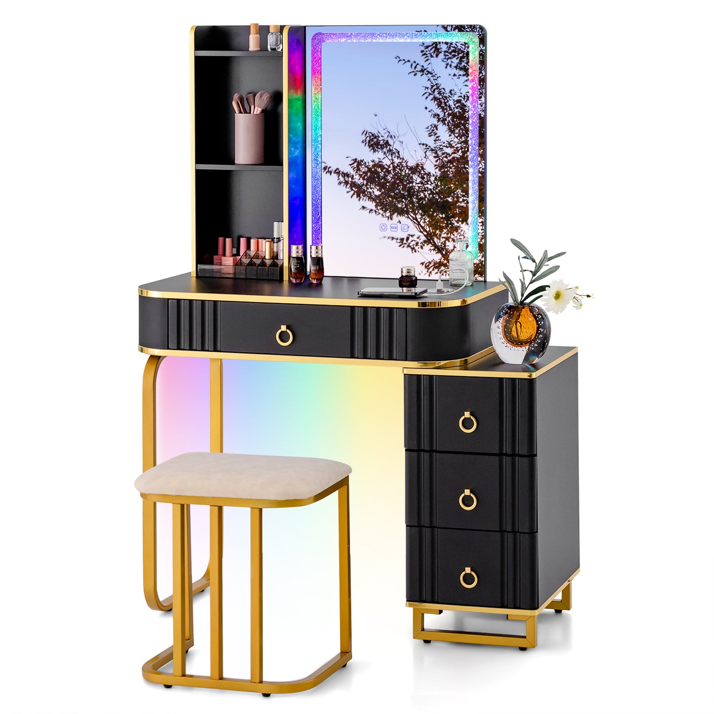 Vanity Table Set with RGB LED Lights & Wireless Charging