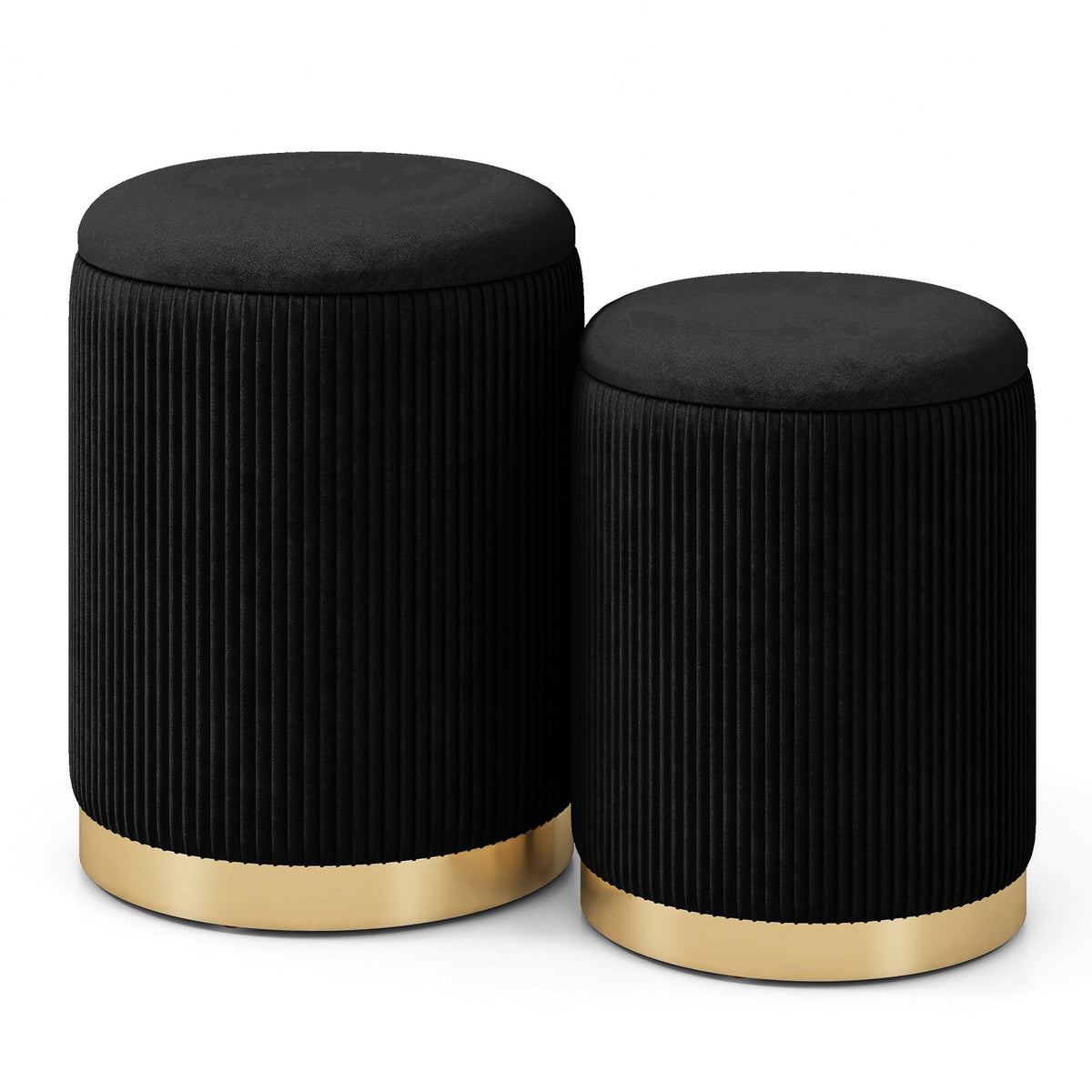 Velvet/Linen Fabric Storage Ottoman Set of 2